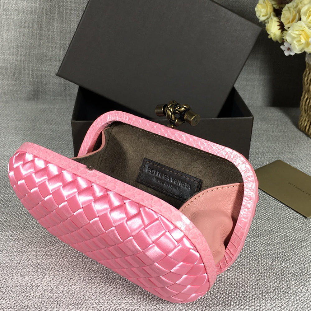 Luxury Woven Silk Clutch woven Pink Small Clutch with Knot Detail,Pink