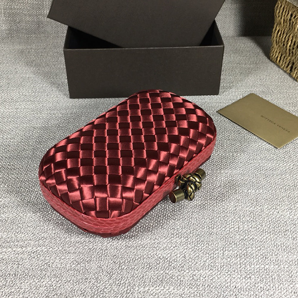 Luxury Woven Silk Clutch woven Red Small Clutch with Knot Detail,Red