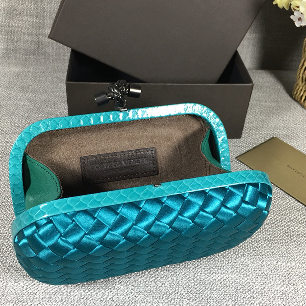 Luxury Woven Silk Clutch woven Blue Small Clutch with Knot Detail,Blue