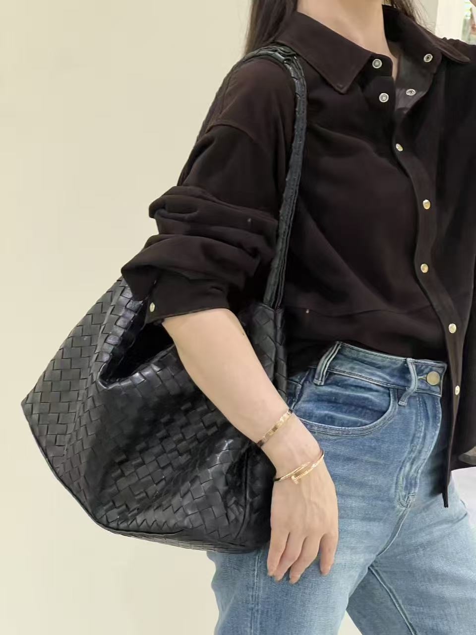 Woven Lambskin Hobo Tote Bag –Large Leather Shoulder Bag