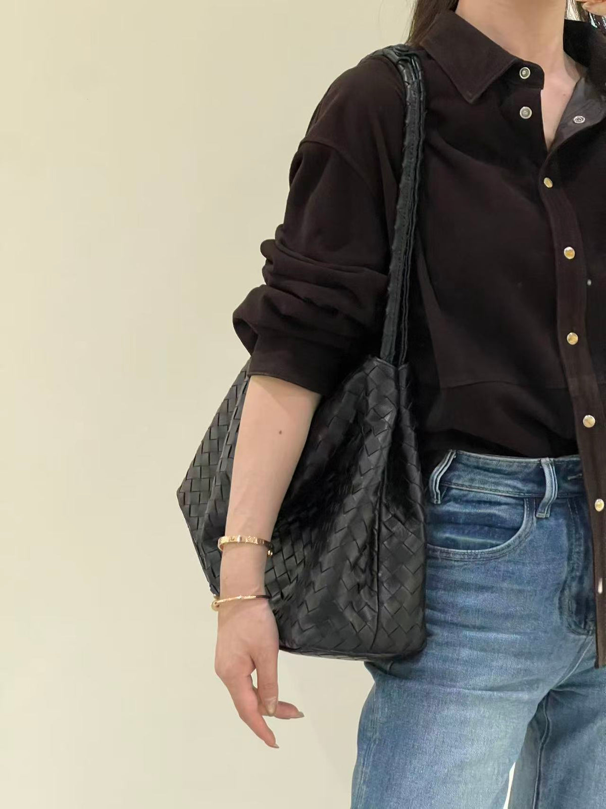 Woven Lambskin Hobo Tote Bag –Large Leather Shoulder Bag