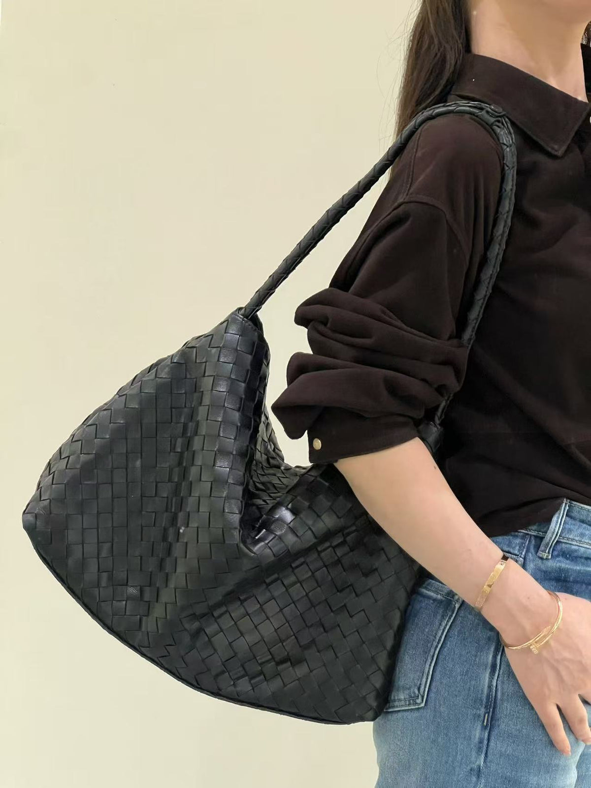 Woven Lambskin Hobo Tote Bag –Large Leather Shoulder Bag