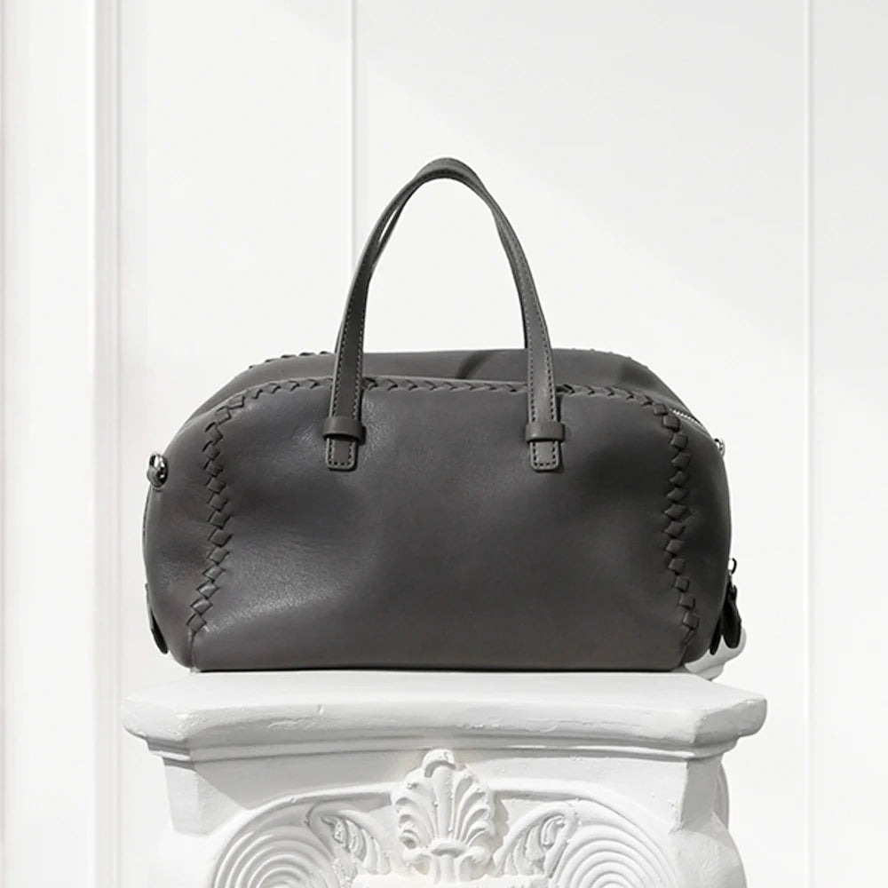 Luxury Line Mark Semi-Shoulder Boston Bag,Grey