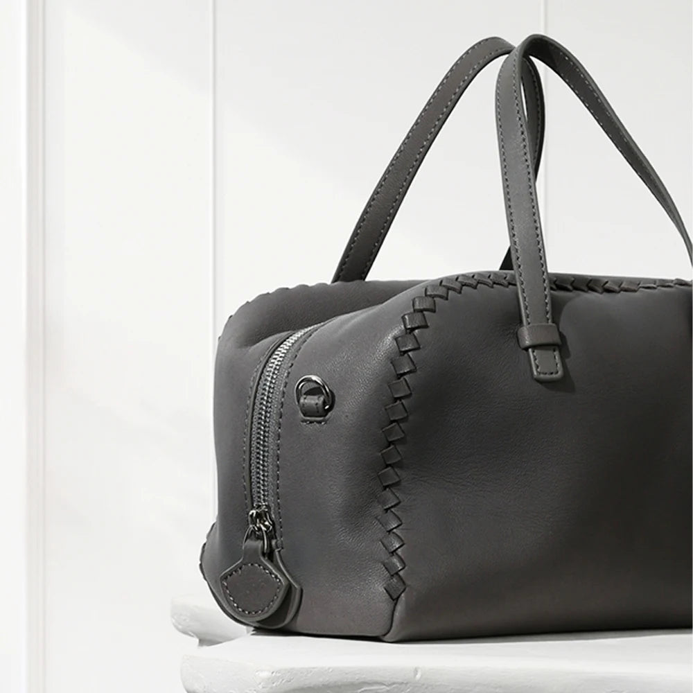 Luxury Line Mark Semi-Shoulder Boston Bag,Grey