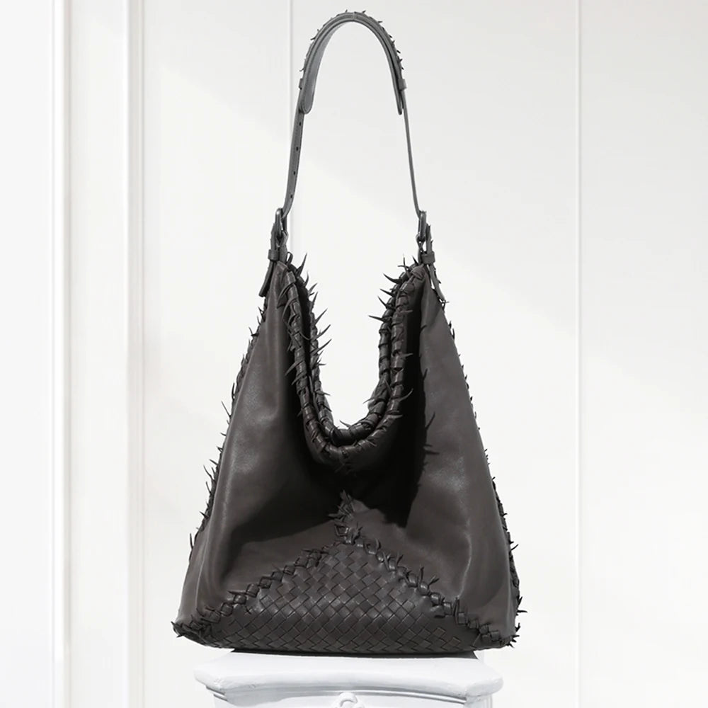 Bella Medium Leather Shoulder Bag,Brown