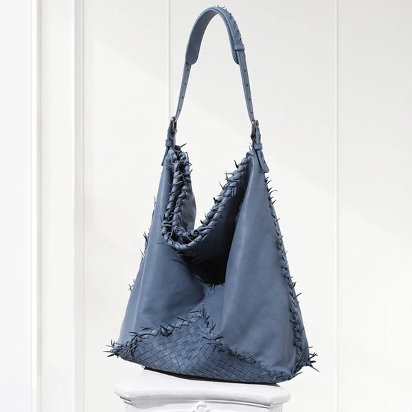 Bella Medium Leather Shoulder Bag,Blue