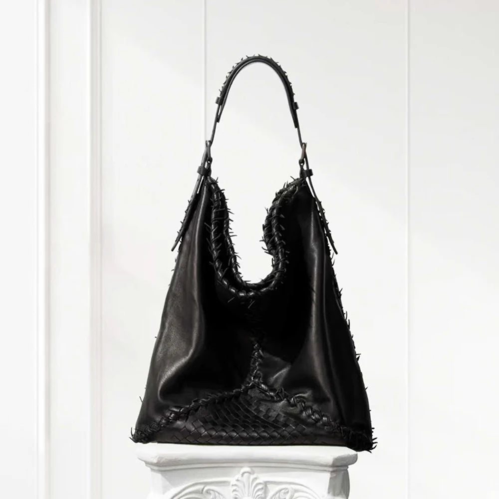 Medium Leather Shoulder Bag | Luxury Black Genuine Leather Handbag