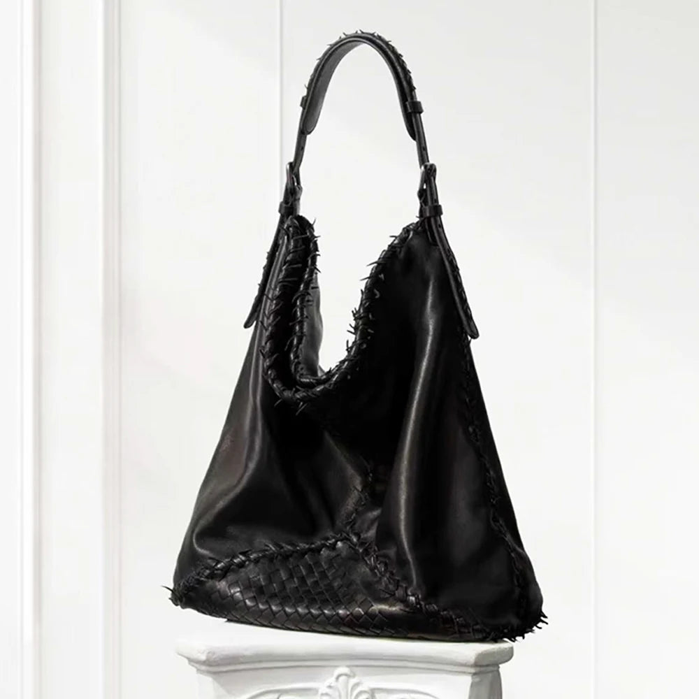 Medium Leather Shoulder Bag | Luxury Black Genuine Leather Handbag