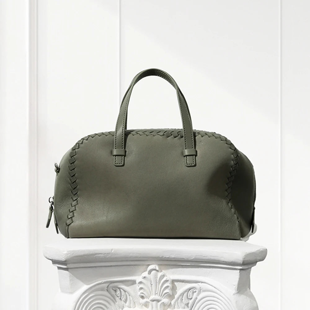 Luxury Line Semi-Shoulder Boston Bag,Black