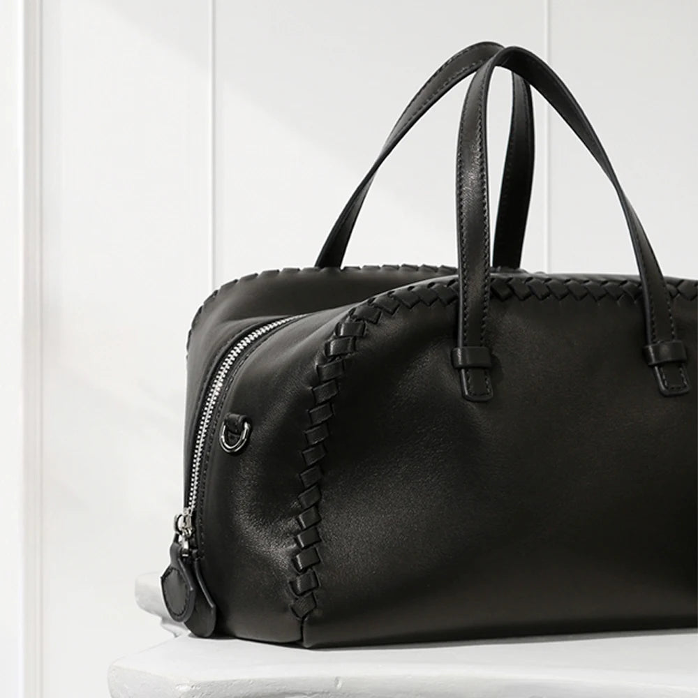 Luxury Line Semi-Shoulder Boston Bag,Black