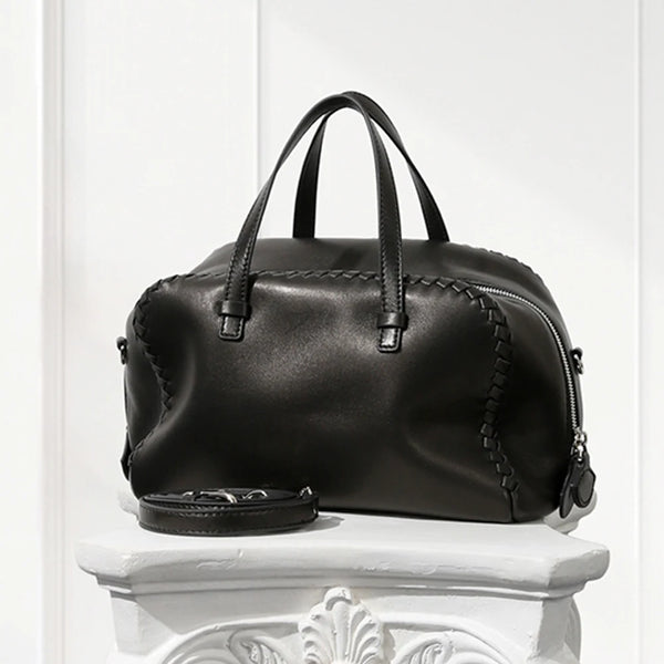 Luxury Line Semi-Shoulder Boston Bag,Black