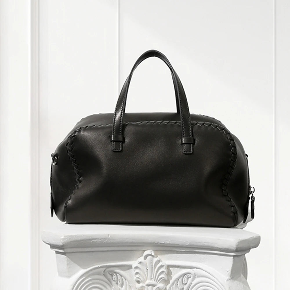 Luxury Line Semi-Shoulder Boston Bag,Black