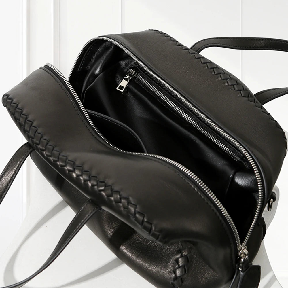 Luxury Line Semi-Shoulder Boston Bag,Black