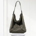 Large Woven Hobo Bag - Fringed Leather Slouchy Shoulder Bag