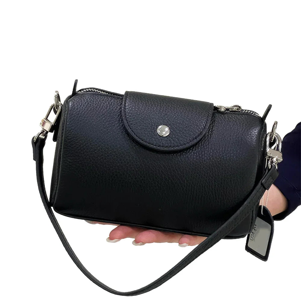 Mini Barrel Shoulder Bag – 100% Calfskin Leather Handbag for Women