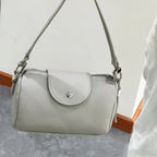 Mini Barrel Shoulder Bag – 100% Calfskin Leather Handbag for Women