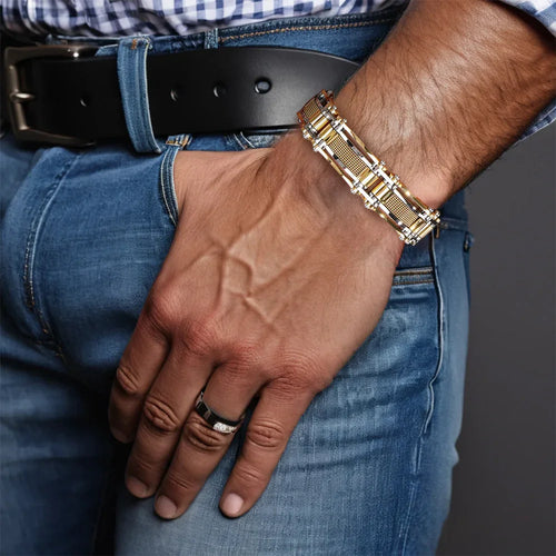 Vintage Biker Chain Bracelet for Men | Worn-Look Gold Motorcycle Jewelry