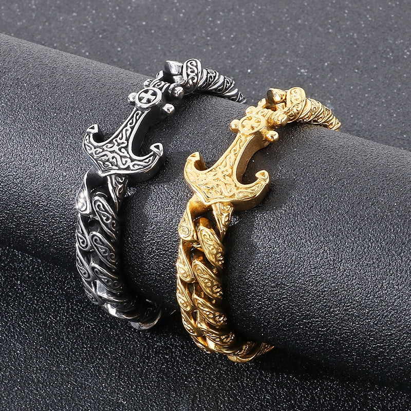 Men's Vintage Caribbean pirates Curb Chain Bracelet with Tribal Tattoo Design Retro Style