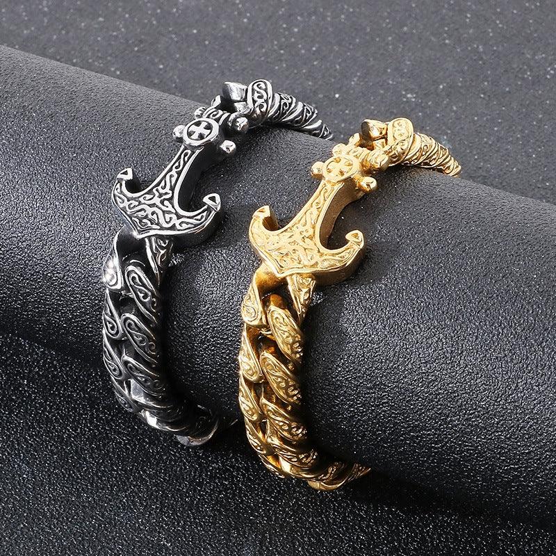 Men's Vintage Caribbean pirates Curb Chain Bracelet with Tribal Tattoo Design Retro Style