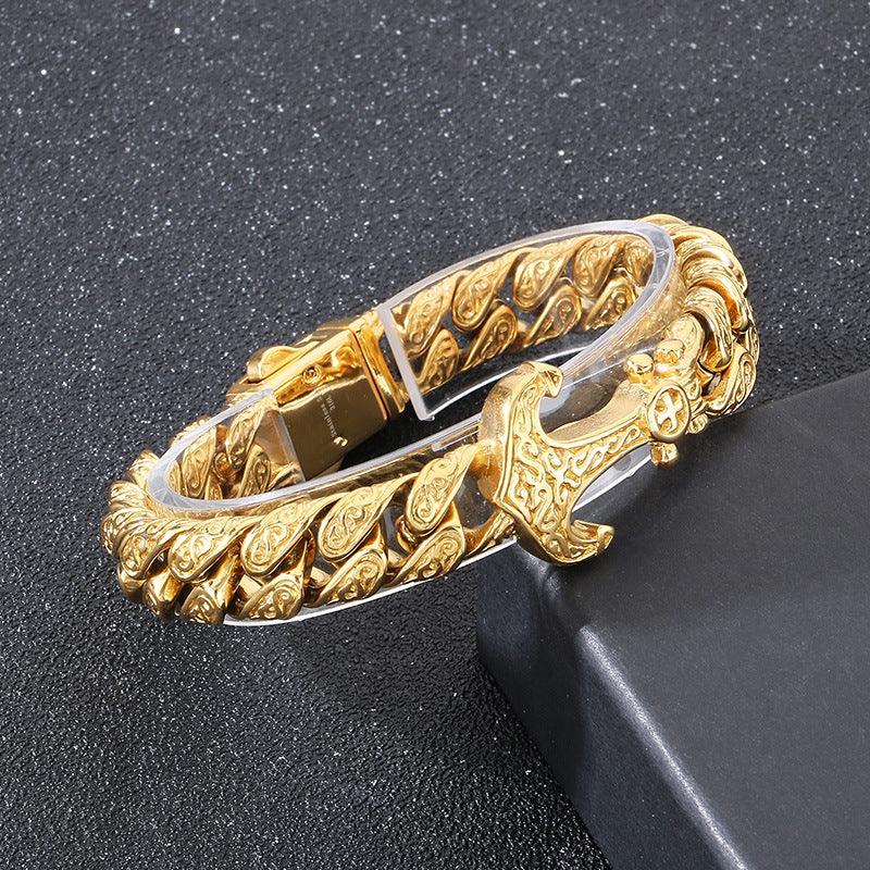 Men's Vintage Caribbean Pirate Bracelet | Tribal Tattoo Curb Chain in Retro Style，Gold