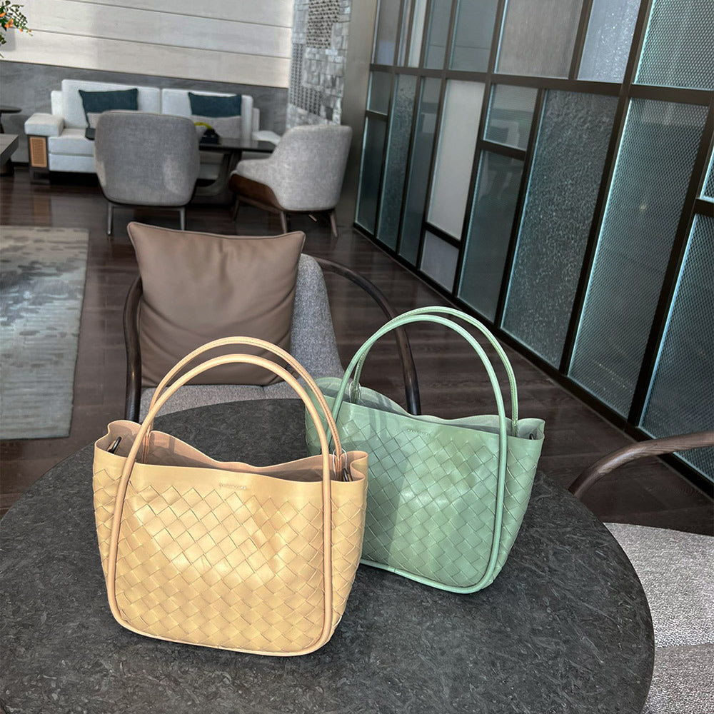 Elegant Woven Genuine Leather Basket Bag