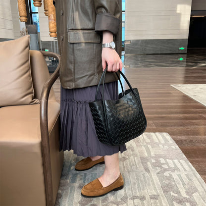 Elegant Woven Genuine Leather Basket Bag