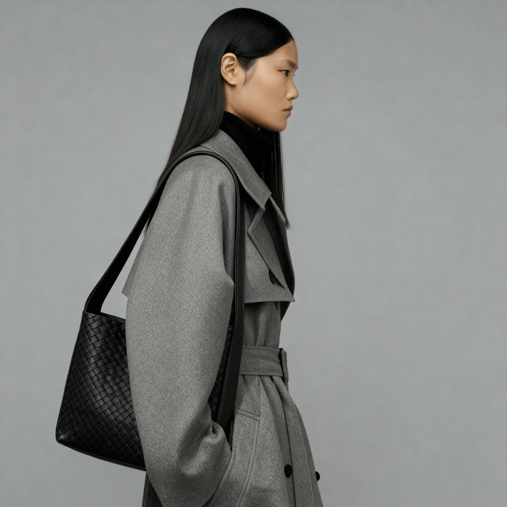 Close-up of aniline-dyed lambskin texture and edge-bound detailing