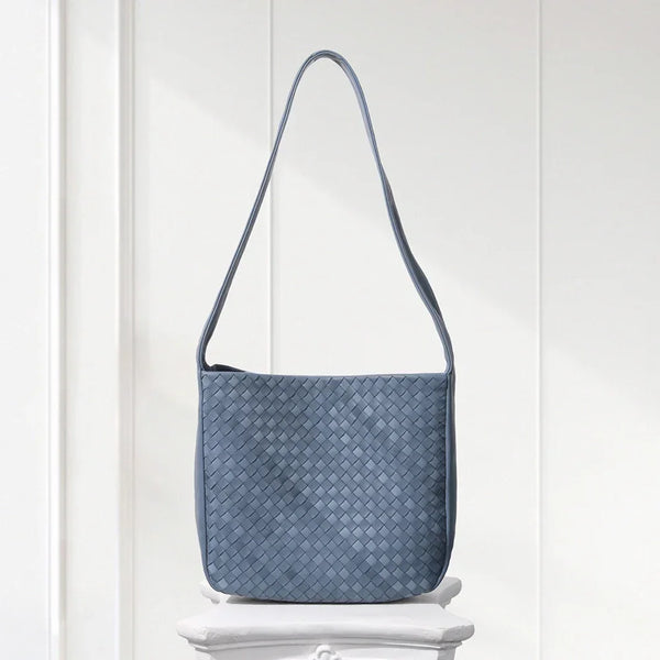 Woven Lambskin Crossbody Bag – Elegant Edge Bound Design，Blue