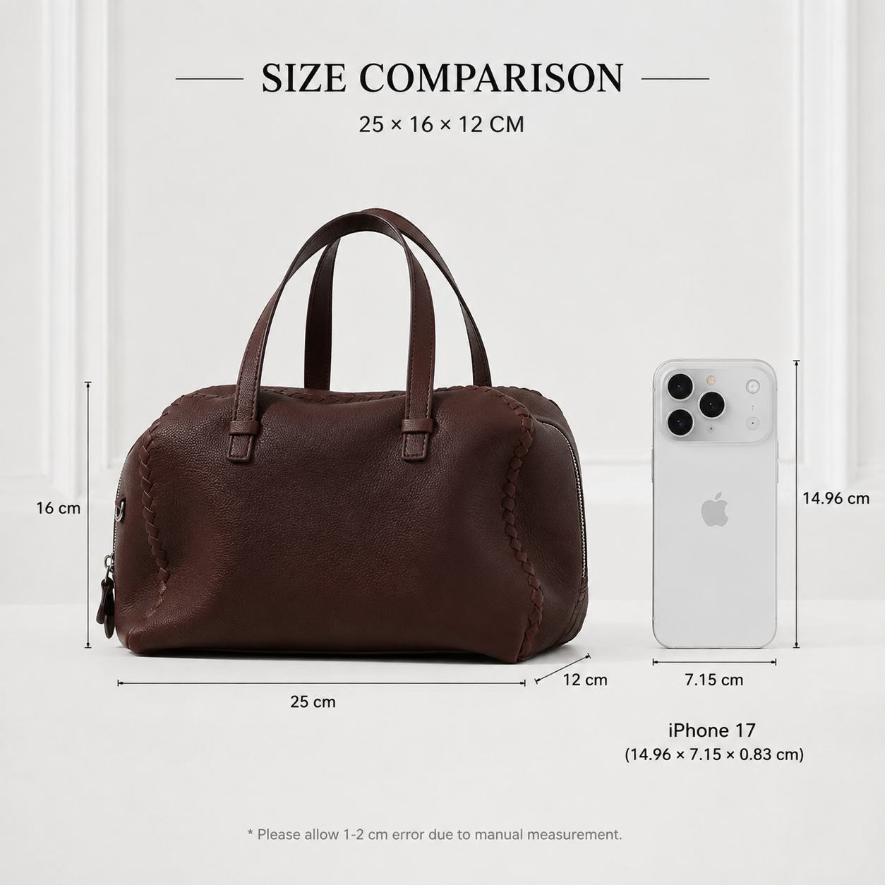 Black Boston Calfskin Leather Bag,Small