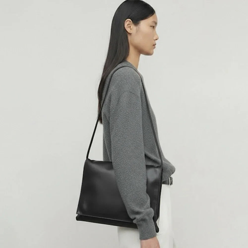 Minimalist Rectangular Leather Shoulder Bag Classic Everyday Tote for Women,black