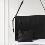 Minimalist Rectangular Leather Shoulder Bag Classic Everyday Tote for Women,black