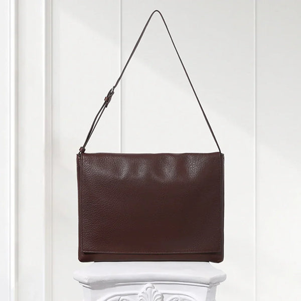 Minimalist Rectangular Leather Shoulder Bag Classic Everyday Tote for Women,Dark Brown