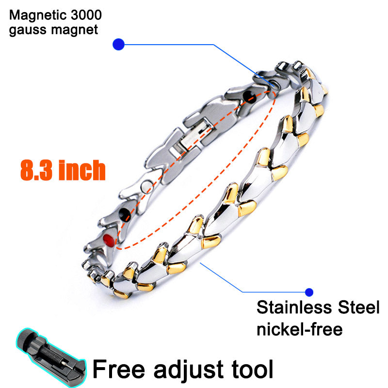 Stainless Steel Magnetic Therapy Bracelet Health Care Gift for Womens 5D2H-B - CIVIBUY