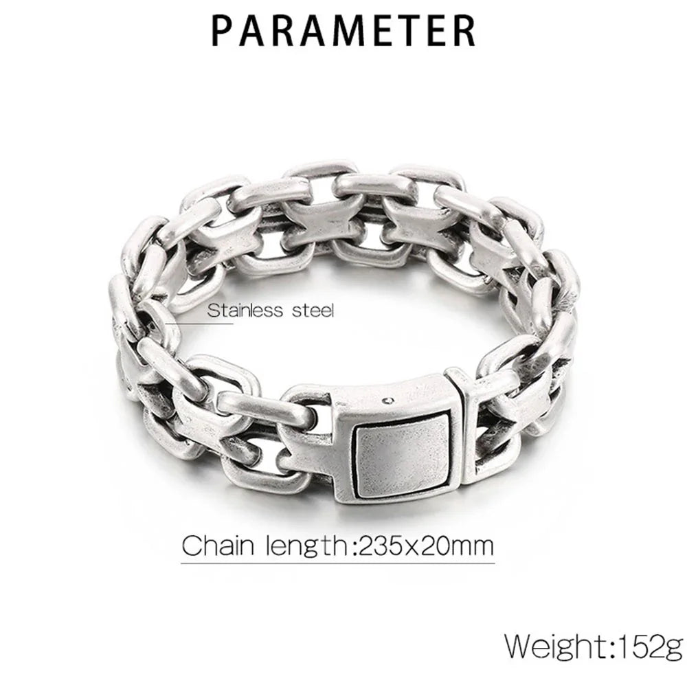 Heavy Motorcycle Double Link Chain Fashional Retro Strong Man Bracelet Gift - CIVIBUY