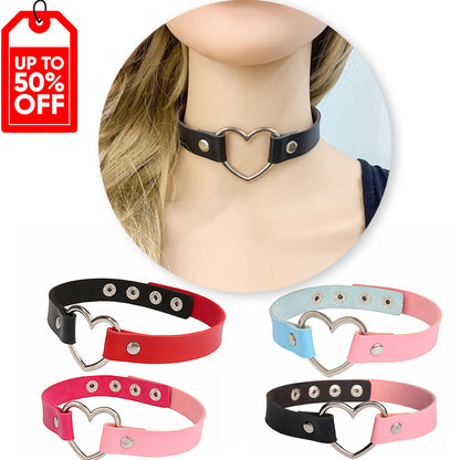 PU Leather Gothic Punk Choker Necklace with Heart Shape Necklace【4Pack】 - CIVIBUY
