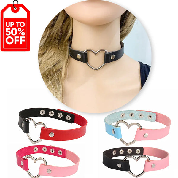 PU Leather Gothic Punk Choker Necklace with Heart Shape Necklace【4Pack】