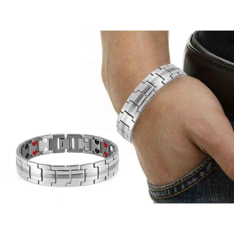 Double Strength 4 Element Titanium Magnetic Therapy Bracelet for Arthritis Pain Relief Adjustable