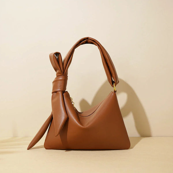 結び目のあるレザーの小さなハンドバッグ、ショルダークロスボディバッグ