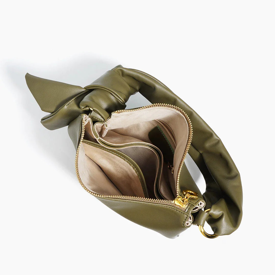 結び目のあるレザーの小さなハンドバッグ、ショルダークロスボディバッグ