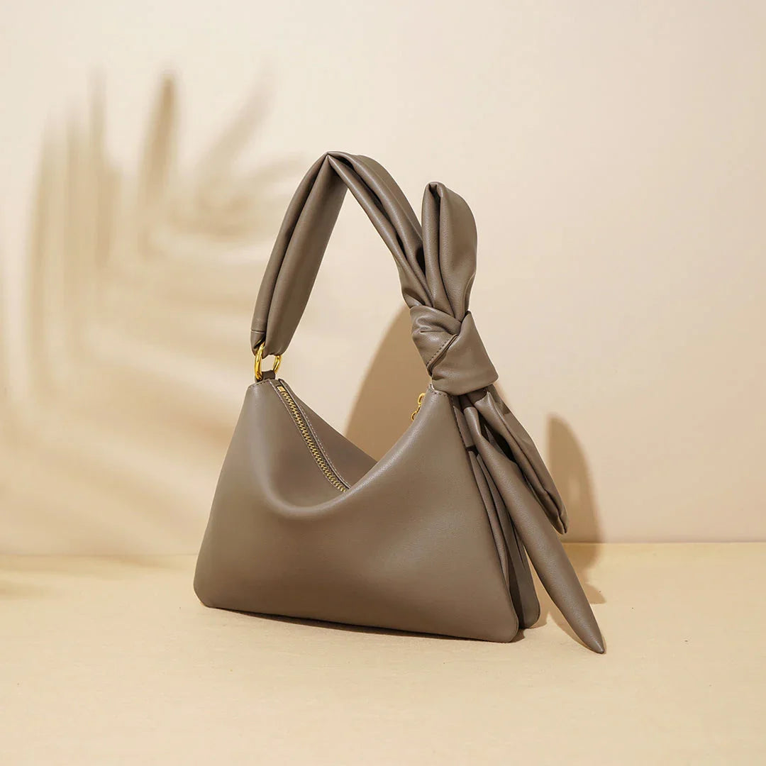 結び目のあるレザーの小さなハンドバッグ、ショルダークロスボディバッグ