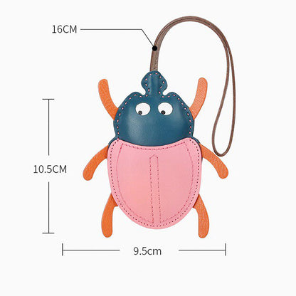 Lovely Beetle Lambskin Bag Charm Handmade Leather  Handbag Accessory