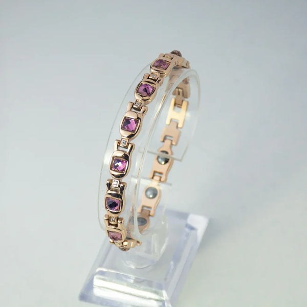 Magnetic Bracelet for Women – Rose Gold Therapy Bracelet with Purple Crystals – Elegant Weight Loss Jewelry – Healing Gift for Mom, Wife