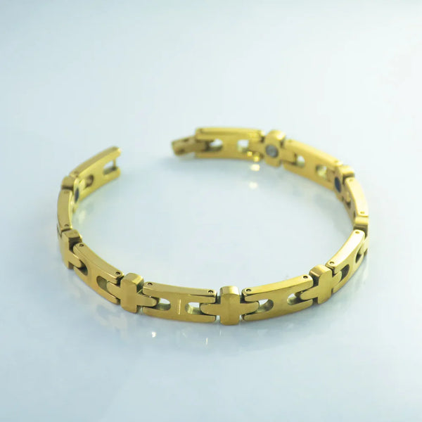 Gold Magnetic Bracelet for Women Cross Link Therapy Jewelry for Pain Relief, Energy & Circulation Support