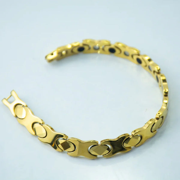 Gold Magnetic Bracelet for Women Link Therapy Jewelry for Pain Relief