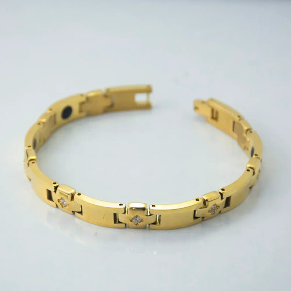 Gold Magnetic Diamond Bracelet for Women Link Therapy Jewelry for Pain Relief