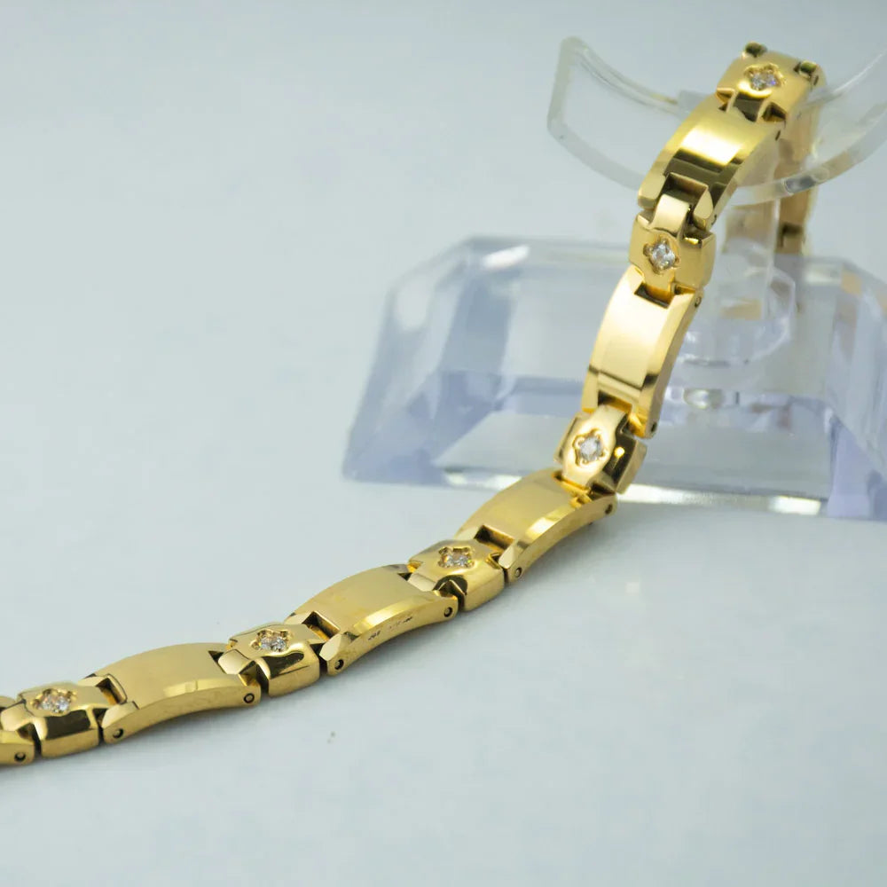 Gold Magnetic Diamond Bracelet for Women Link Therapy Jewelry for Pain Relief