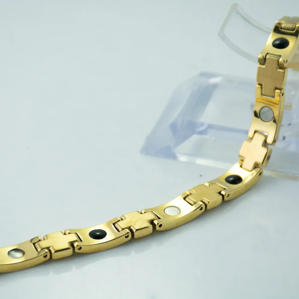 Gold Magnetic Diamond Bracelet for Women Link Therapy Jewelry for Pain Relief