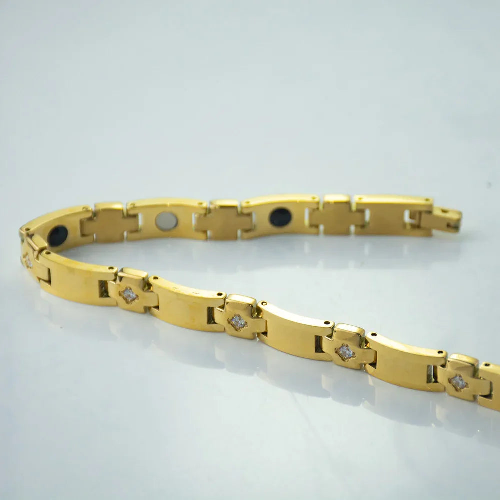 Gold Magnetic Diamond Bracelet for Women Link Therapy Jewelry for Pain Relief