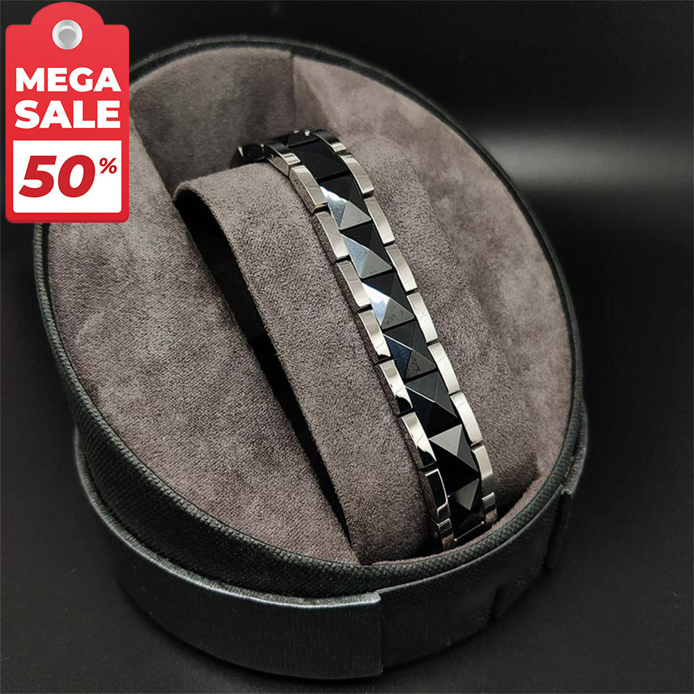 Pain Relief Black Bracelet with Magnetic Power Stones for Headache Therapy BMP-R28 - CIVIBUY