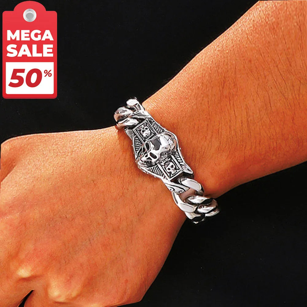 Skull Stainless Steel Viking Chain Heavy motor Wristband Men's Bracelets - CIVIBUY